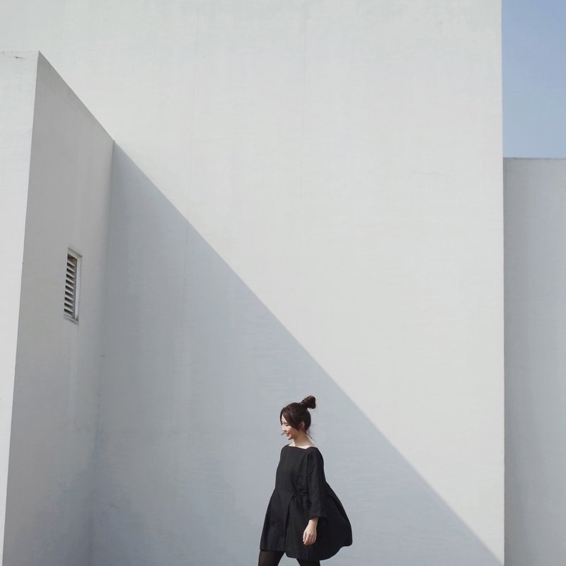 黑圆点点洋装 - 洋装/连衣裙 - 棉．麻 黑色