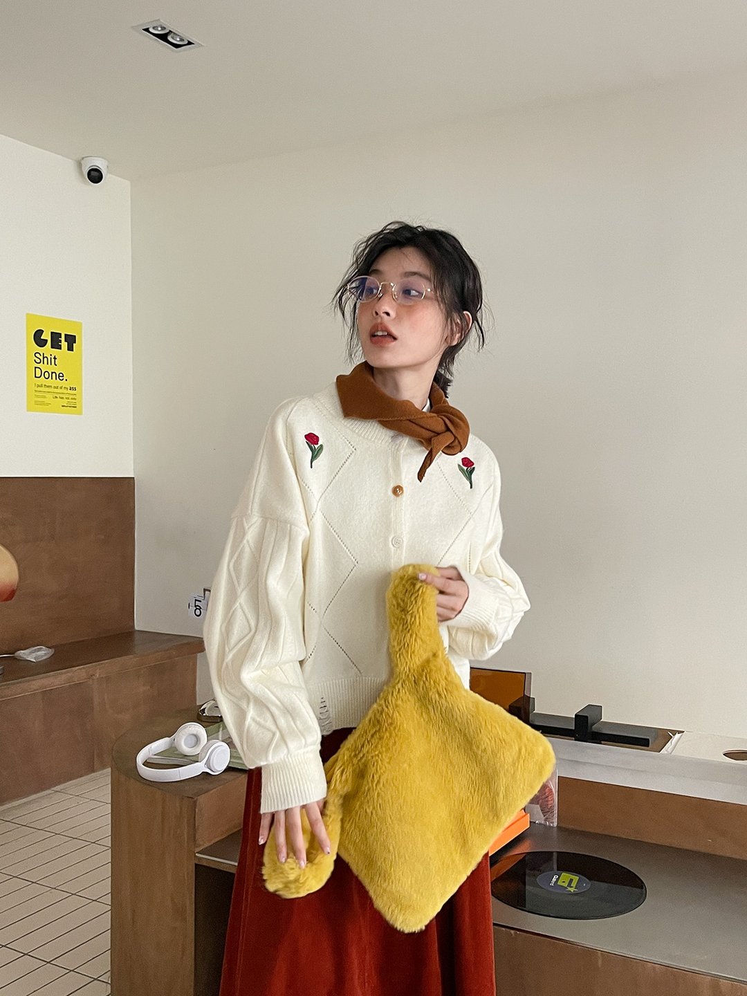 odd maker郁金香设计针织毛衣外套女肌理长袖开衫初秋设计感上衣 - 女装针织衫/毛衣 - 其他人造纤维 