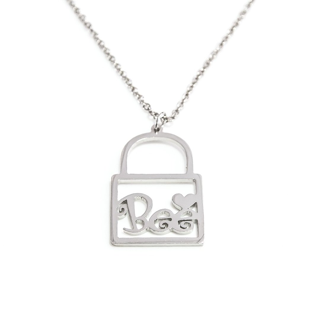 Custom name in lock shape pendant - 项链 - 其他金属 银色