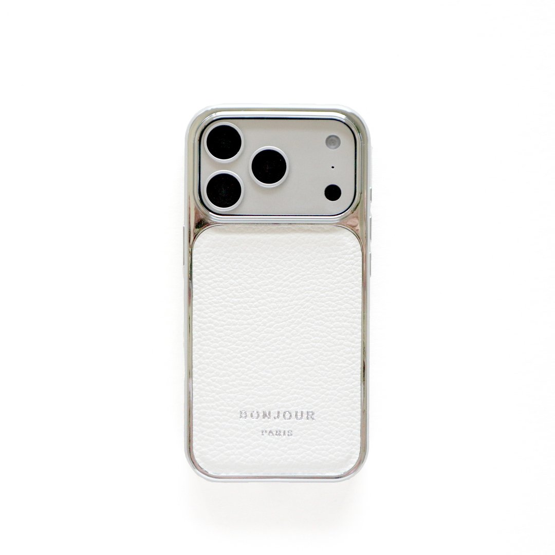RICHE | 日本新品 iPhone 17/17Pro/18Pro/18PM亮银米白皮革手机 - 手机壳/手机套 - 塑料 灰色
