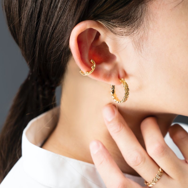 five stone natural stone ear cuff / one ear - 耳环/耳夹 - 纯银 金色