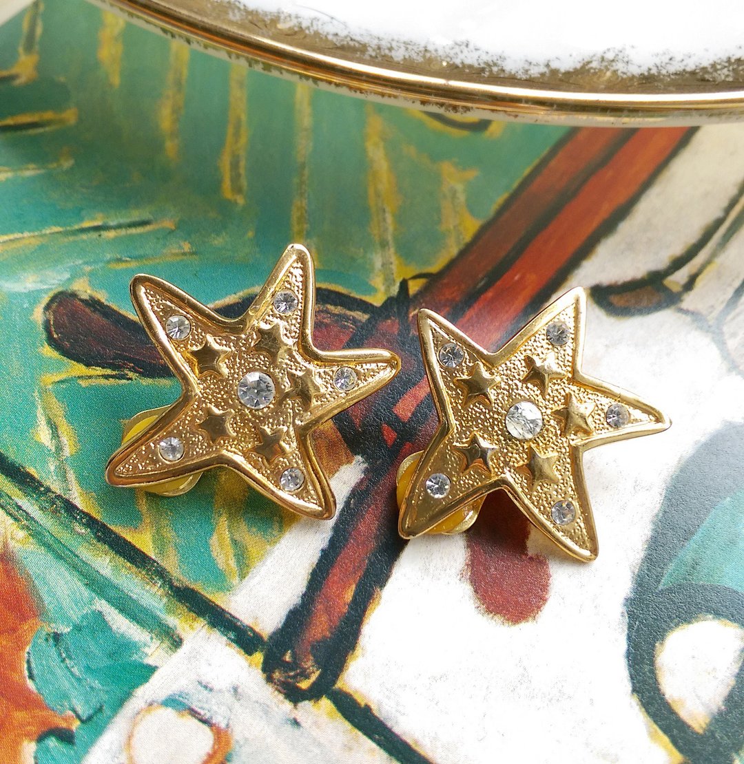 【西洋古董饰品/年代老件】俏皮海星 夹式耳环 - 耳环/耳夹 - 其他金属 金色