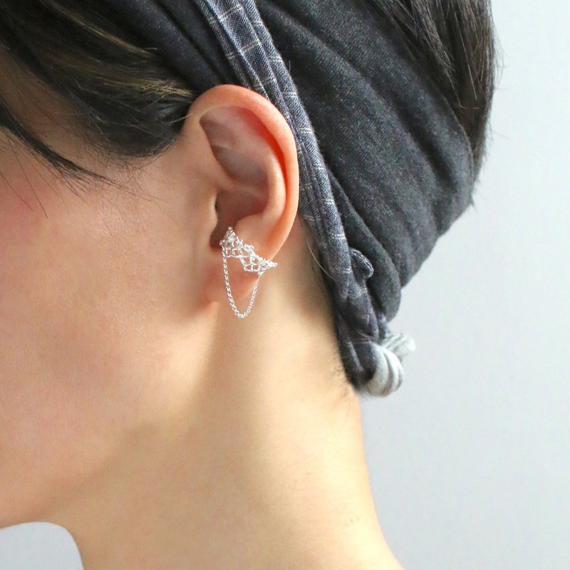 耳扣 花开庭院 D - 单边贩售 - 耳环/耳夹 - 银 银色