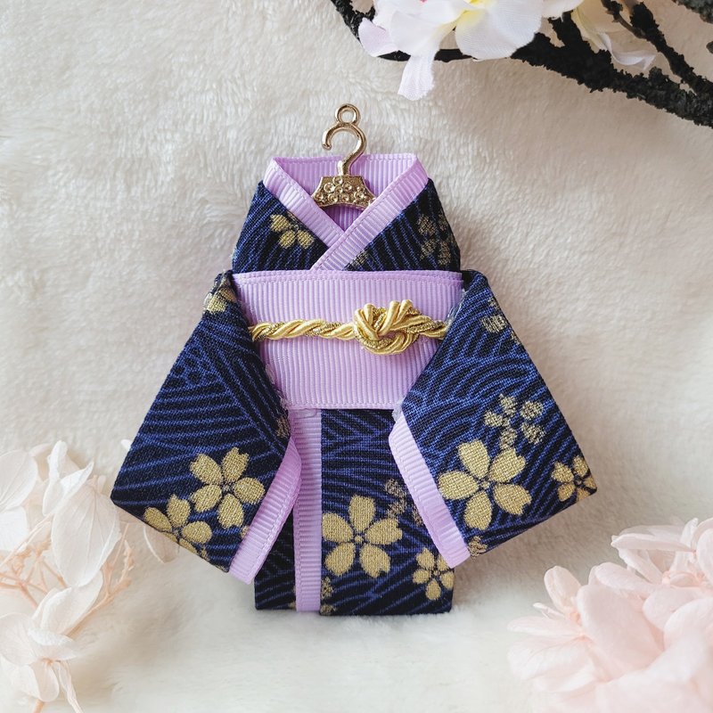 钥匙圈 吊饰 和服 日式和服 浴衣 礼物 手工 疗愈 包包 深蓝紫 - 钥匙链/钥匙包 - 其他材质 蓝色