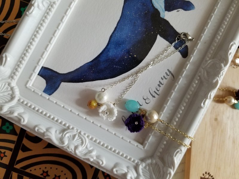 小小钩花饰物系列 一朵紫花一朵白花 手链 - 手链/手环 - 铜/黄铜 紫色