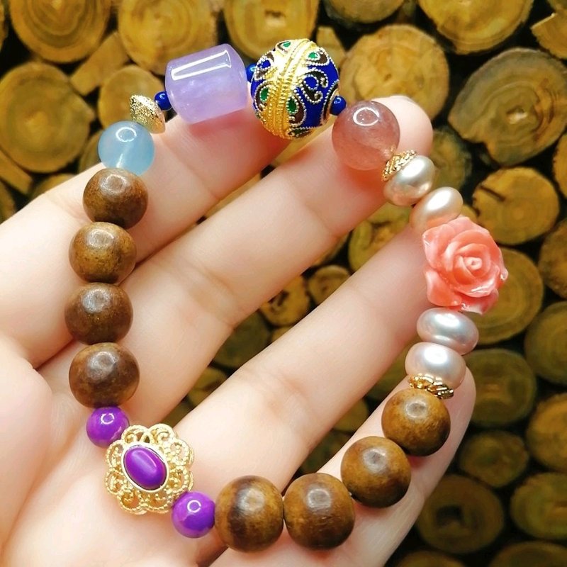 金银财宝 14K沉香/紫水晶/海蓝宝/紫云母/珍珠 手串 - 手链/手环 - 半宝石 