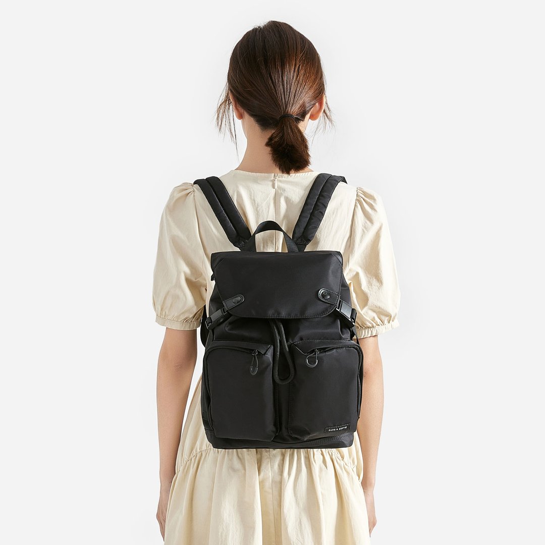 女生背包 旅游 轻便 束绳 防泼水 后背包 书包 - 黑色 - 后背包/双肩包 - 尼龙 黑色