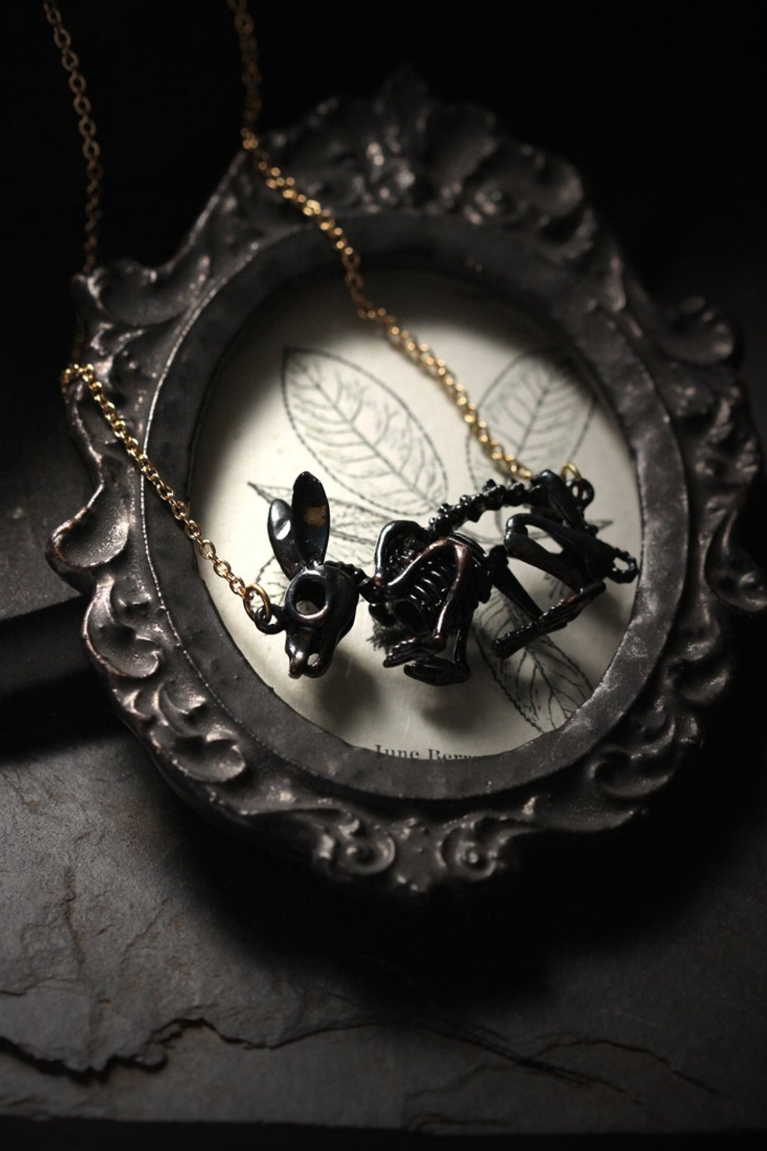 Black Rabbit Skeleton Necklace by Defy. - 项链 - 其他金属 