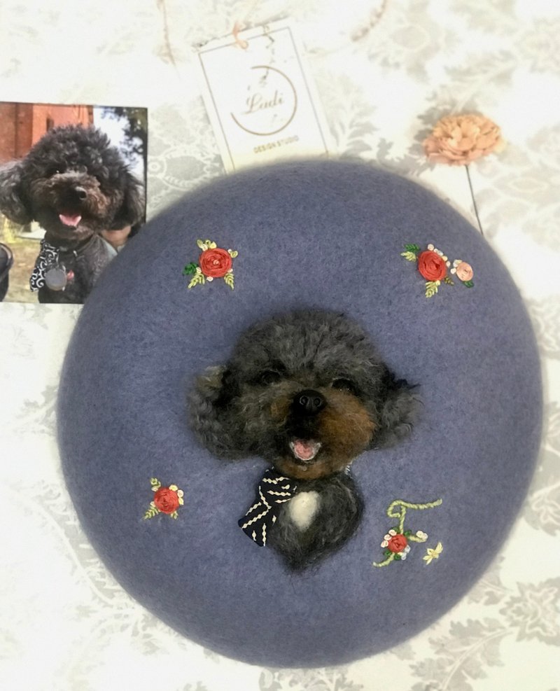 原创设计帽子新款秋冬女羊毛毡手工帽子定制毛孩手作帽 - 帽子 - 羊毛 蓝色