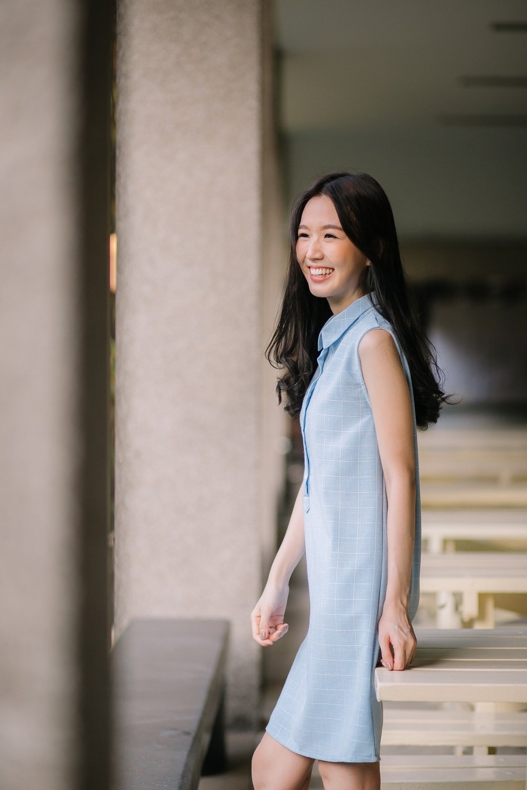 Plaid sleeveless shirt dress - 洋装/连衣裙 - 其他材质 蓝色