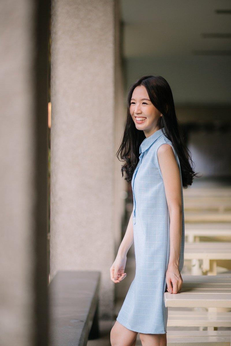 Plaid sleeveless shirt dress - 洋装/连衣裙 - 其他材质 蓝色