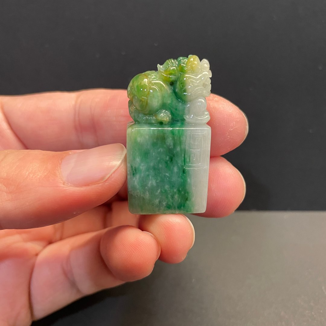 瀚玉珠宝 天然翡翠 老三彩貔貅印章 缅甸玉印章 开运印章 招财 - 其他 - 玉石 