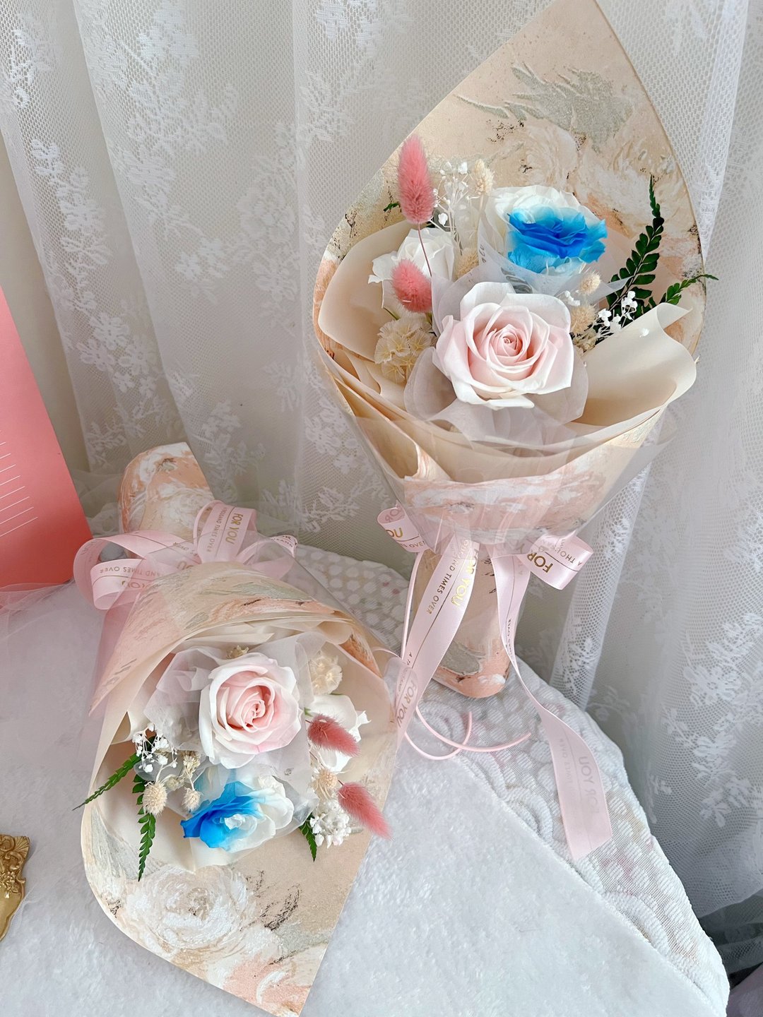 【女神毕业花束】油画风包装永生玫瑰花束  特惠花束 生 - 干燥花/捧花 - 植物．花 粉红色