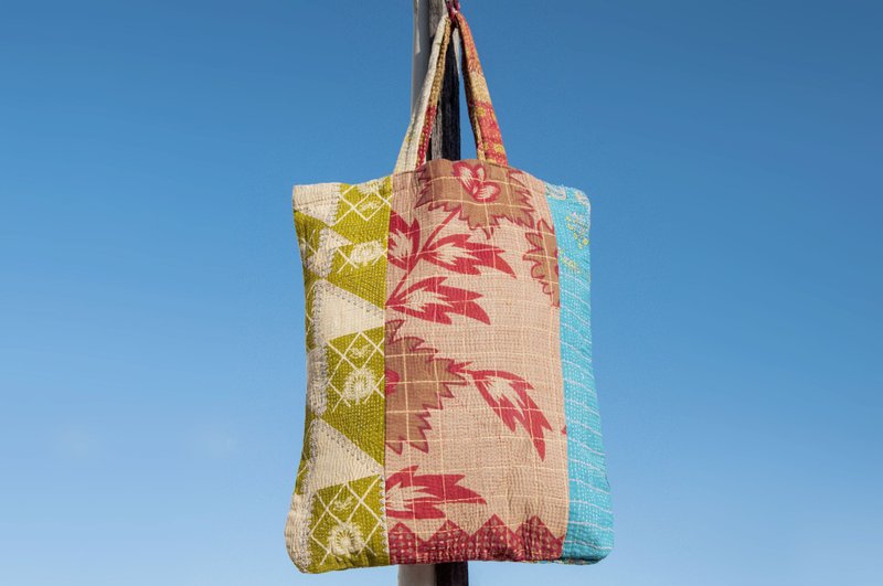 手缝纱丽布侧背包/刺绣侧背包/刺绣肩背包/手缝纱丽线侧背包-植物 - 侧背包/斜挎包 - 棉．麻 多色