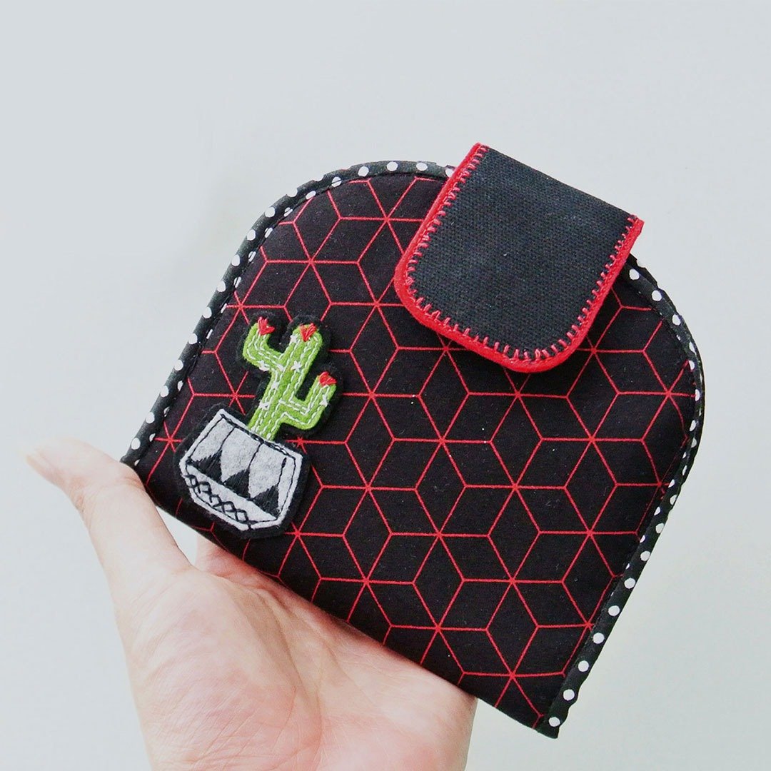 Card Holder Wallet, Keychain Wallet, Change Purse - Cactus - 皮夹/钱包 - 棉．麻 黑色