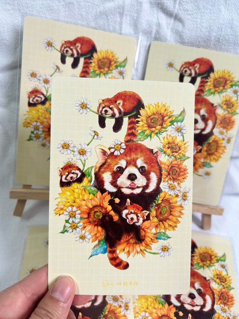 小浣熊与向日葵花系列手绘水彩明信片postcard - 卡片/明信片 - 纸 