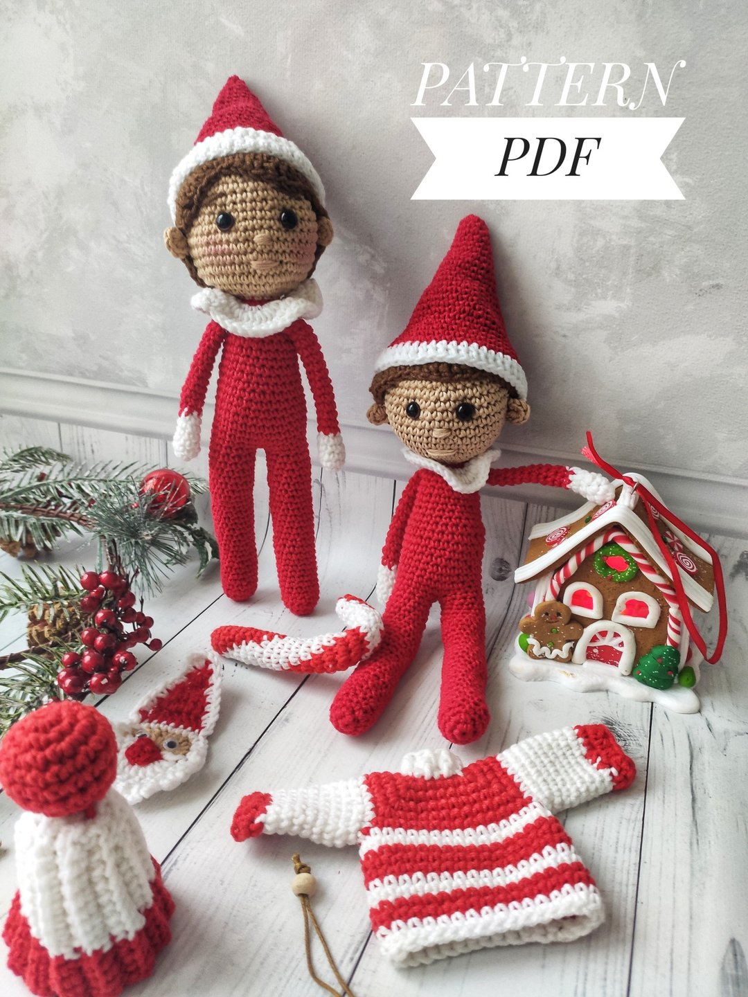 钩针圣诞精灵图案 钩针圣诞精灵在货架上的图案  Amigurumi精灵 - 编织/刺绣/羊毛毡/裁缝 - 棉．麻 红色