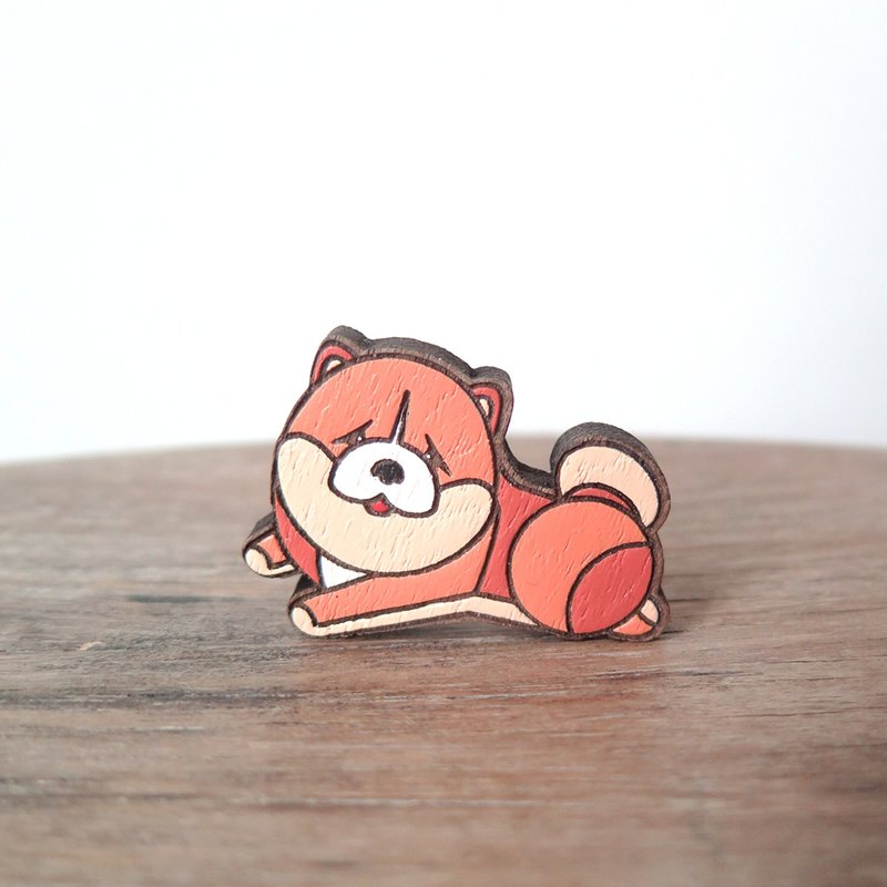 松狮犬木制别针 - 胸针 - 木头 橘色
