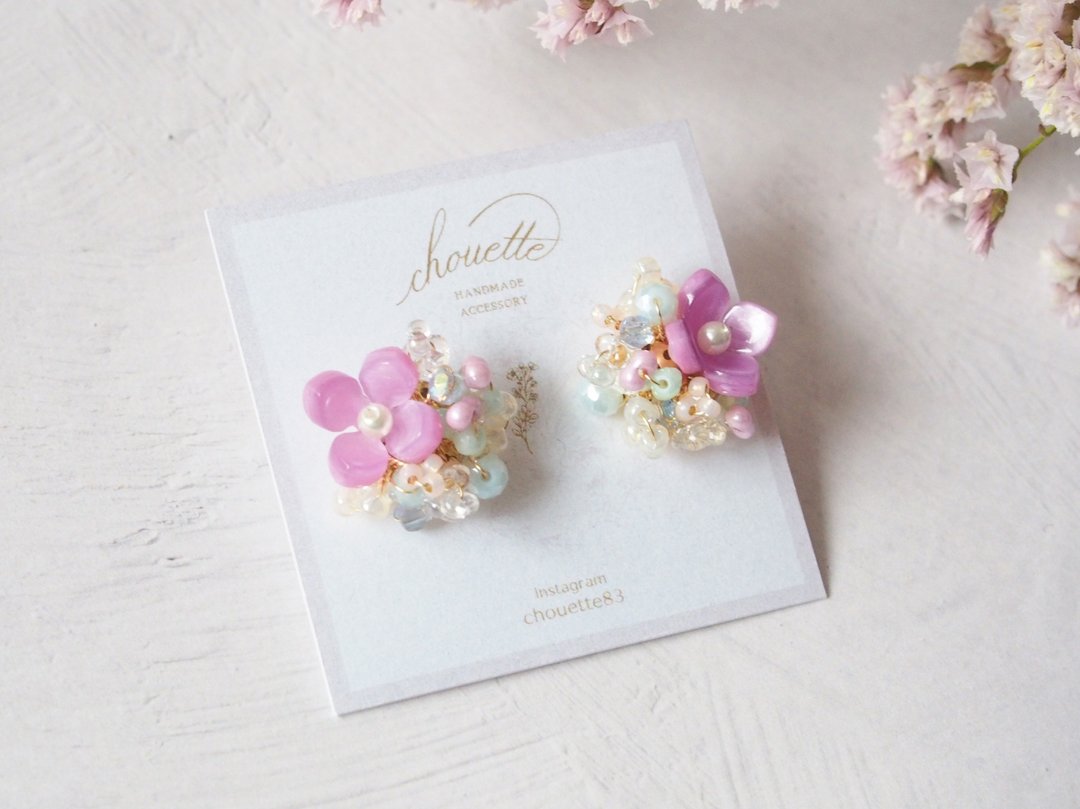 flower earrings / Clip-On(pink) - 耳环/耳夹 - 其他材质 粉红色
