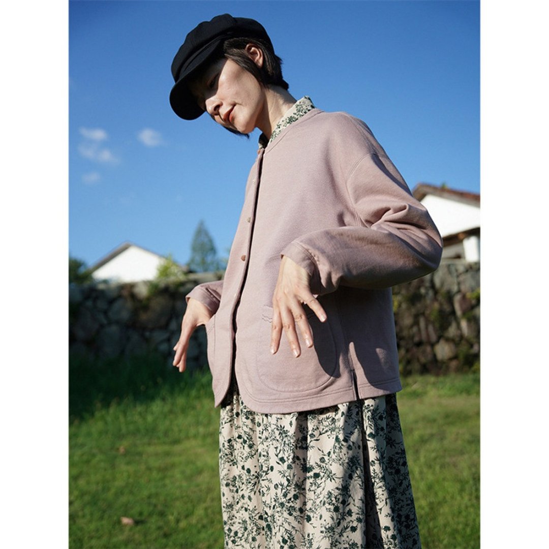 日本进口长绒棉毛线扣圆领短外套 - 女装休闲/机能外套 - 棉．麻 