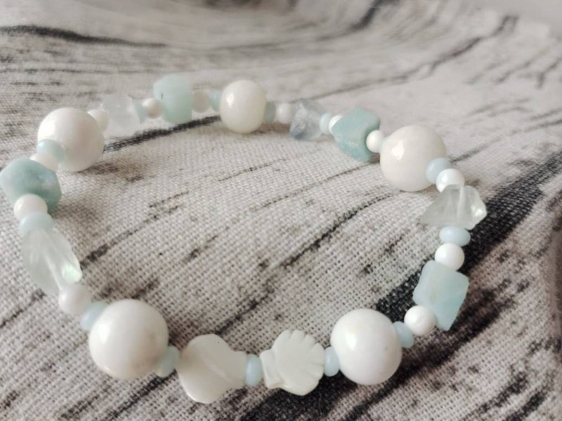 【好运气】蓝色珍珠海洋/龙宫舍利/珍珠/萤石/亚马逊石/寿山石 - 手链/手环 - 宝石 蓝色