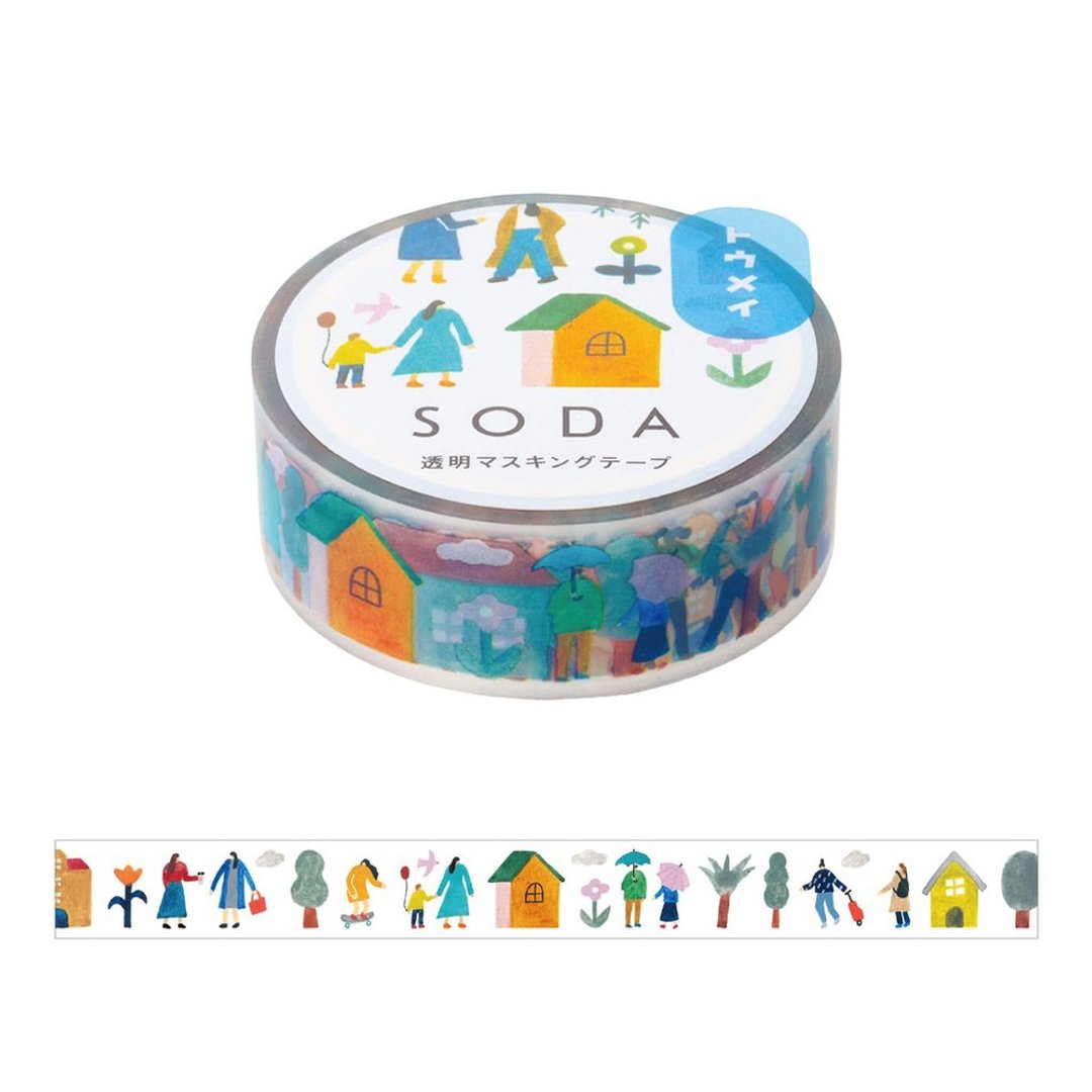 【HITOTOKI 】SODA 透明PET卷状胶带 15MM 生活(东出桂奈设计款) - 纸胶带 - 其他材质 多色