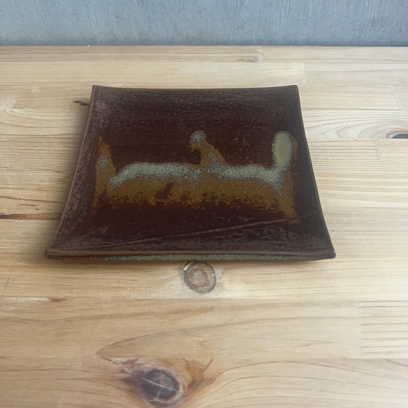 高取烧 角盘 平盘 筑前茶陶高取烧 高取八仙窑 hassen-025 - 盘子/餐盘/盘架 - 陶 咖啡色