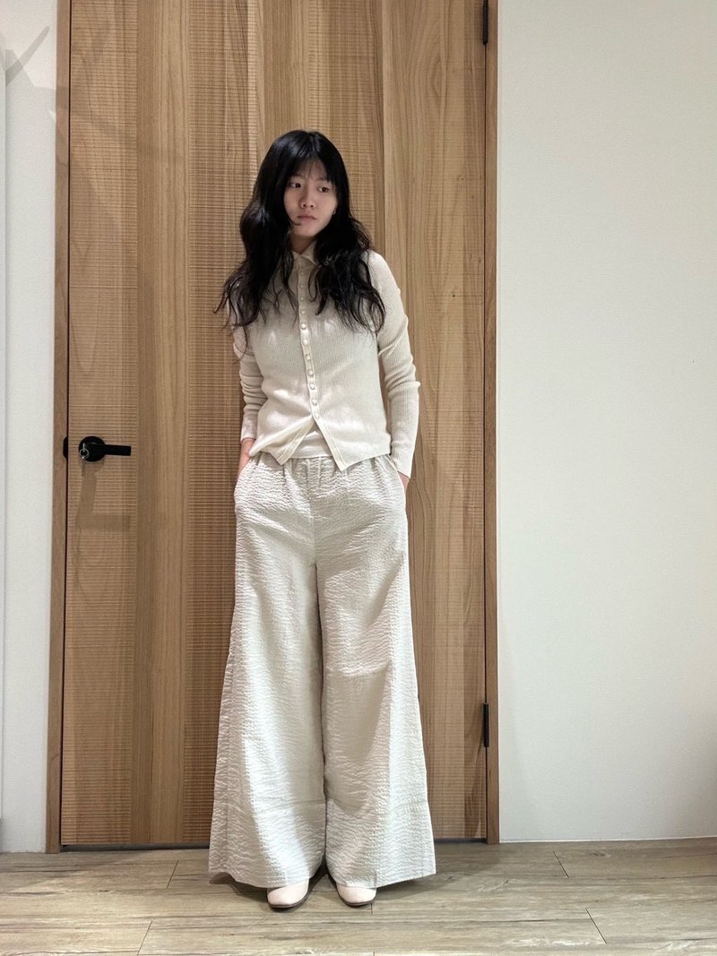 前扣翻领罗纹开衫 - 女装针织衫/毛衣 - 羊毛 白色