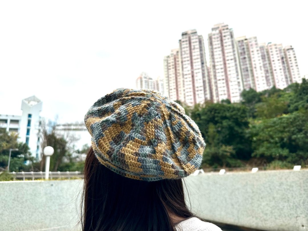 针织拼色毛线贝蕾帽画家帽 - 帽子 - 其他人造纤维 金色