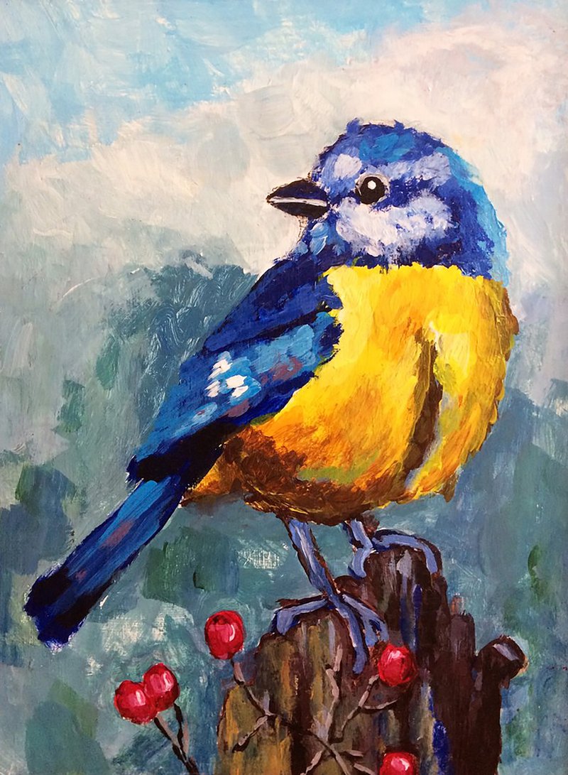 Blue bird painting, Original acrylic painting, Bluebird wall art - 墙贴/壁贴 - 棉．麻 蓝色