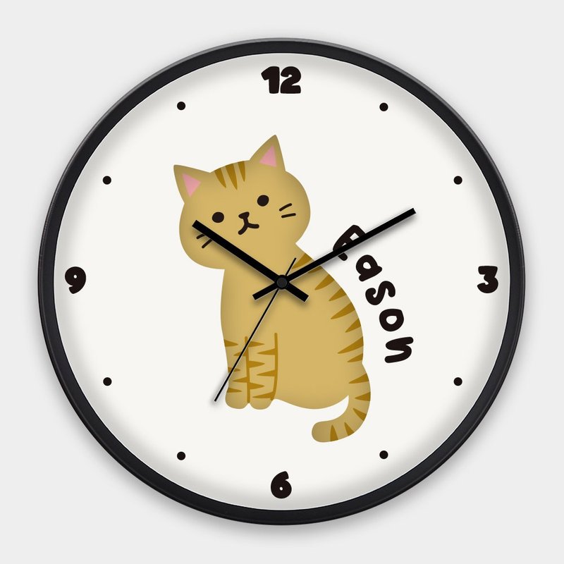 可定制化名字 橘猫 台湾制30CM办公居家时尚极简静音扫描挂钟 021 - 时钟/闹钟 - 塑料 橘色