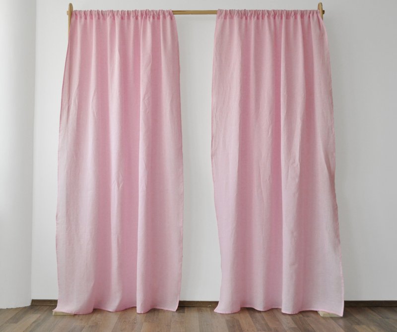 Sakura pink regular and blackout linen curtains / Custom curtains / 2 panels - 门帘/门牌 - 亚麻 粉红色