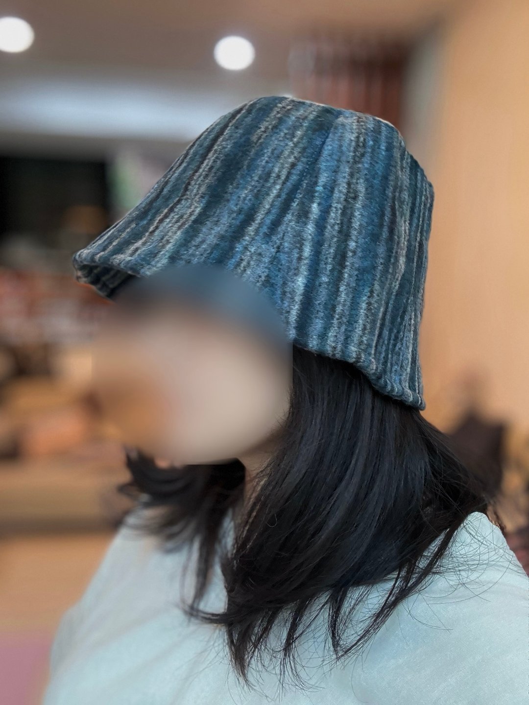 暗彩灰蓝造型渔夫帽-帽子轻便特色春秋挡风遮阳低调帽沿盆帽条纹 - 帽子 - 其他人造纤维 蓝色
