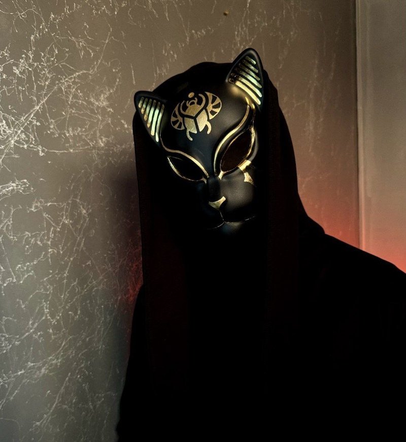 日本狐狸面具，适合动漫角色扮演，黑金猫面具，埃及巴斯特 - 口罩 - 树脂 黑色