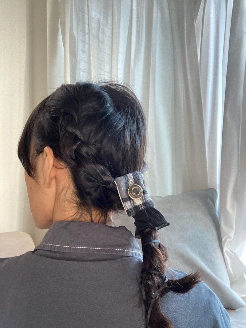 深灰色 秋冬 格纹 真皮 头饰 发绳 - 发饰 - 其他人造纤维 灰色