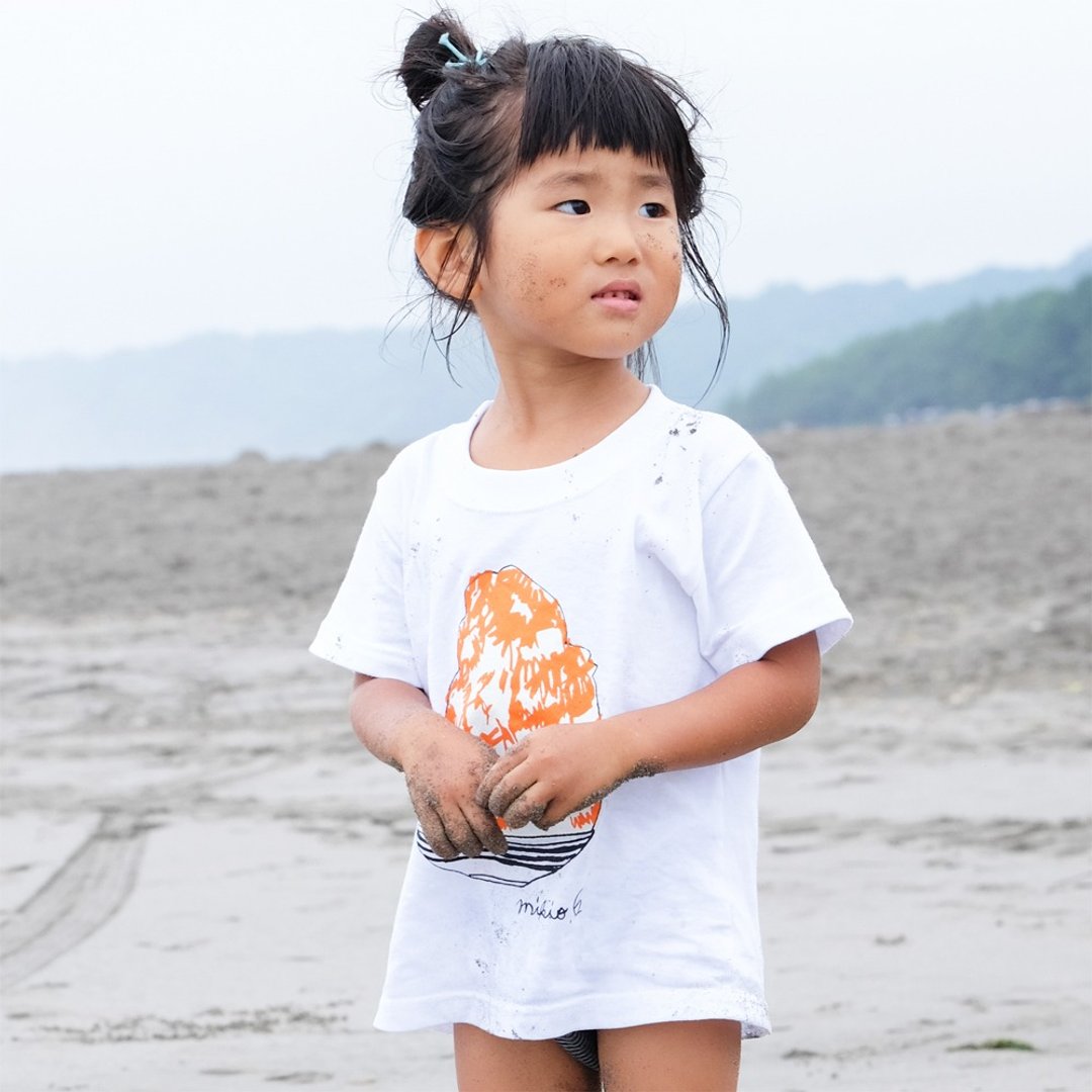 刨冰 Kakigori Shaved ice  Kids T-shirt Orange - 童装上衣 - 棉．麻 白色