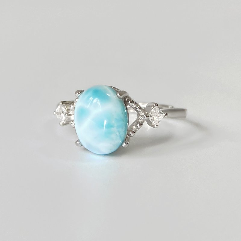 2件85折 | 多米尼加海纹石纯银戒指 (天然海洋纹理 拉利玛) - 戒指 - 纯银 