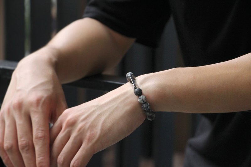 首饰 | 天然晶石 | 免费刻字 | 定制化|手链|手环|情侣款式|礼物 - 手链/手环 - 银 灰色