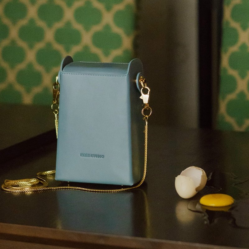 烟蓝色 肥肥方块 烟盒包 复古街拍斜背包肩背包 真皮头层牛皮小包 - 侧背包/斜挎包 - 真皮 蓝色