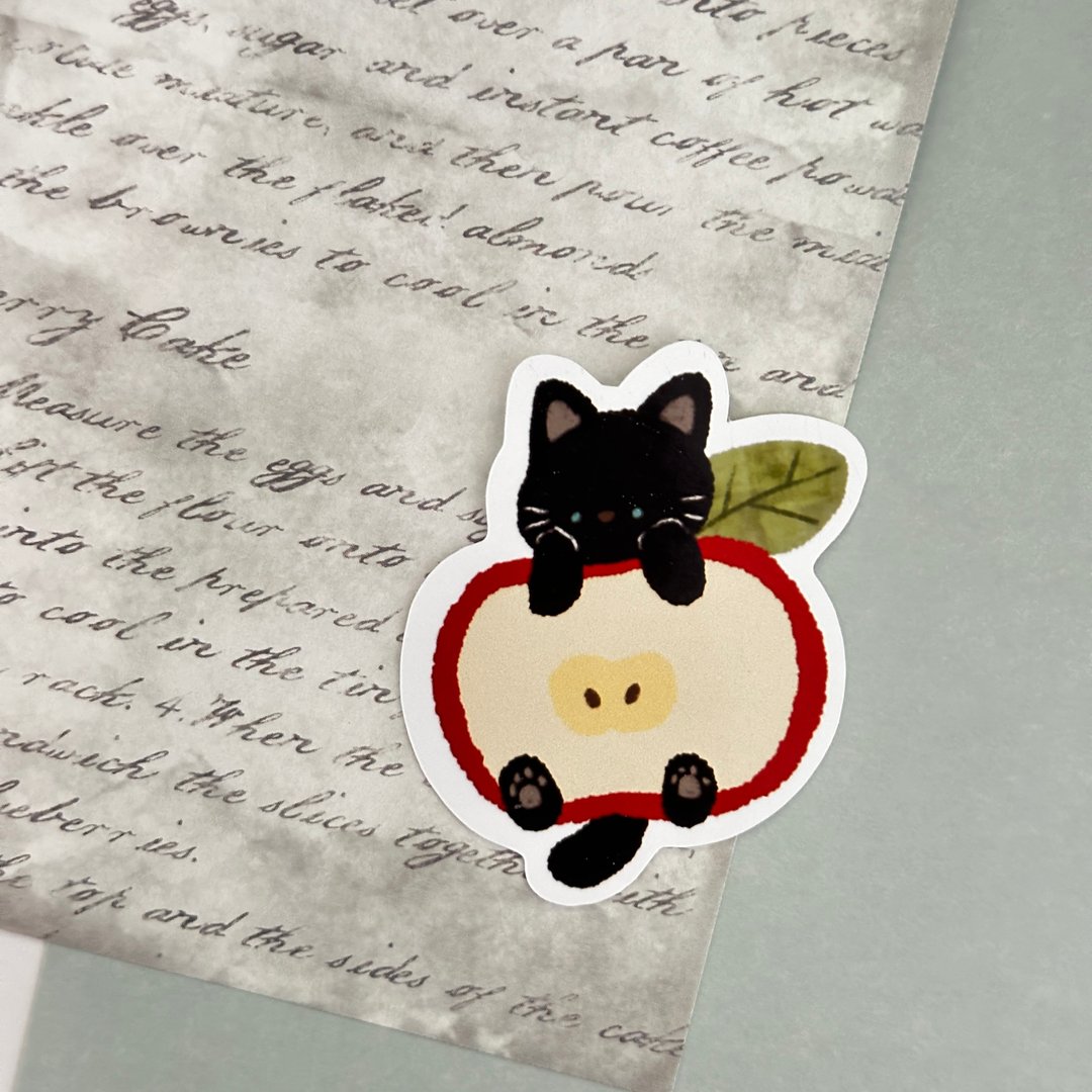 黑猫与苹果贴纸 - 贴纸 - 纸 