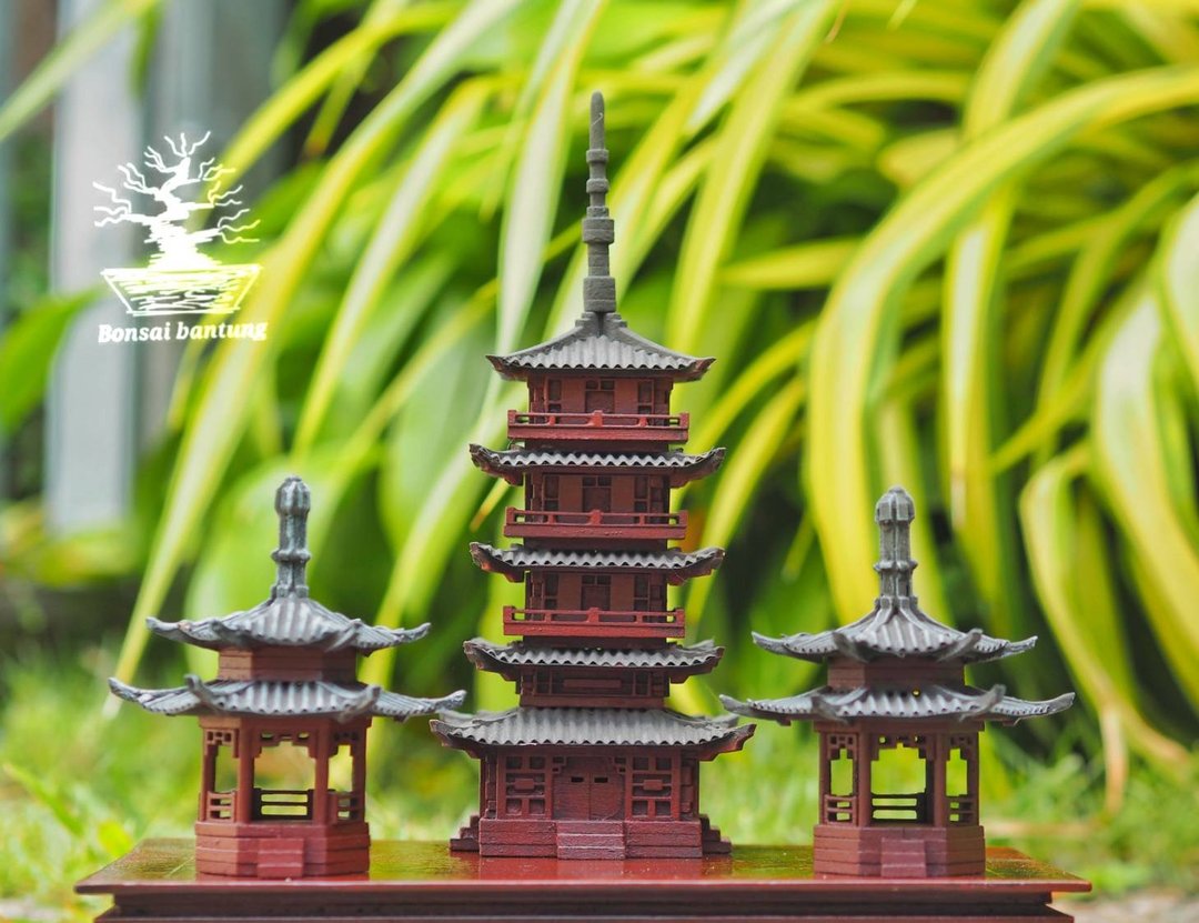 Japanese pavilion model scale model for diorama or home and garden decoration - 摆饰 - 木头 红色