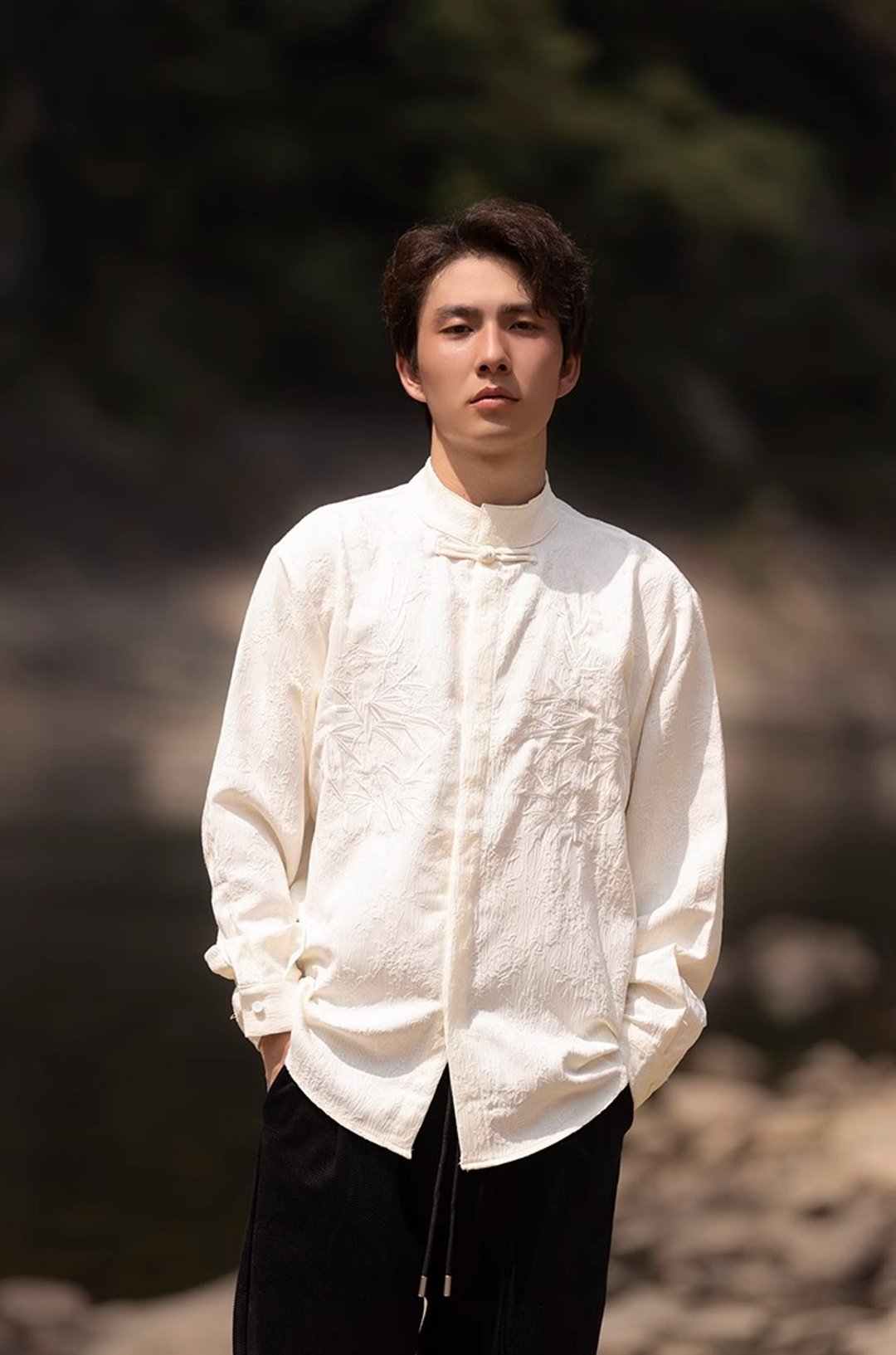 新中式极简 立领长袖衬衫 - 男装衬衫 - 其他材质 多色