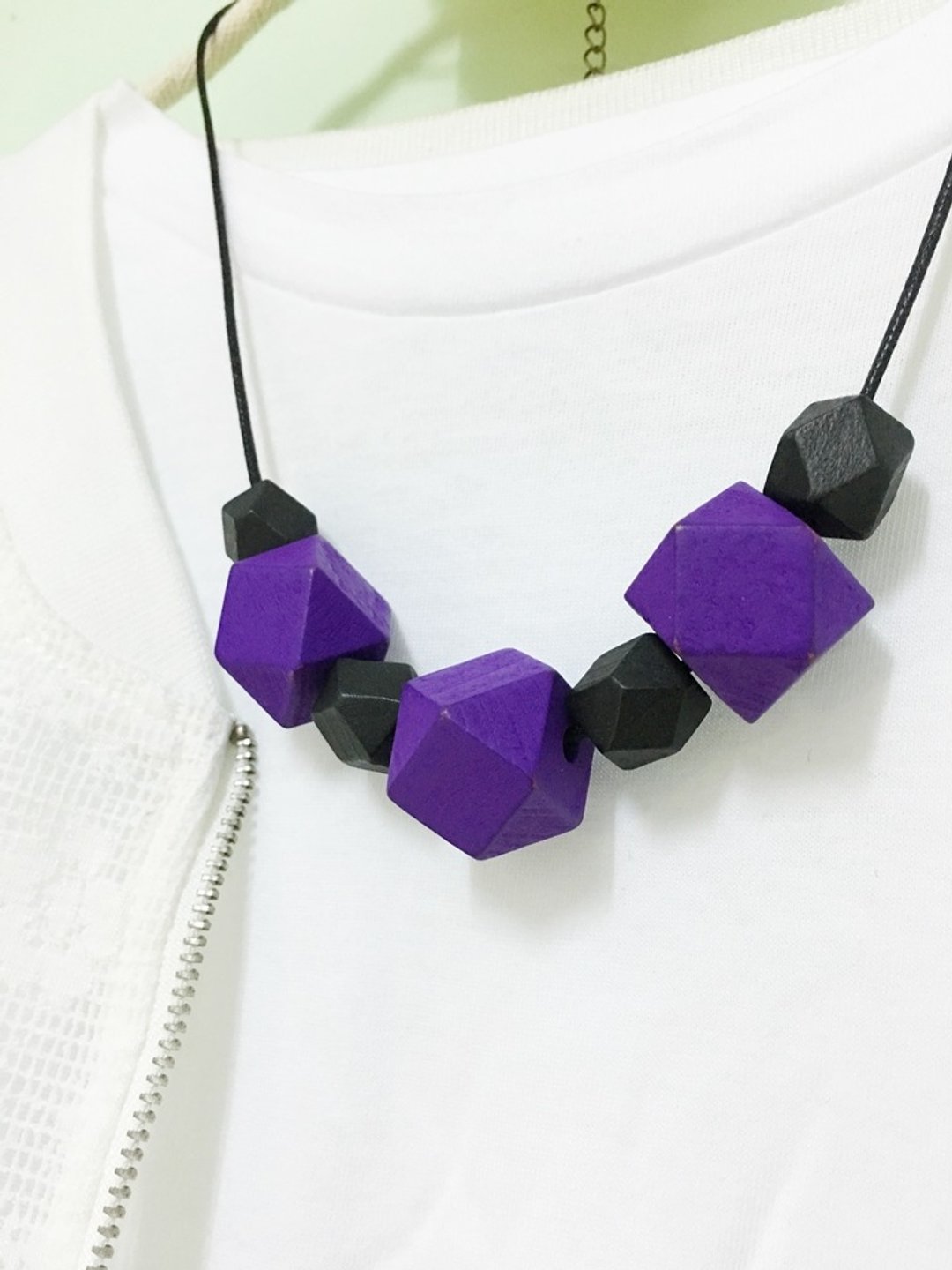 黑色 紫色 木珠 颈链 Black & Purple Wood Beads Necklace (N1605) - 颈链 - 其他材质 紫色