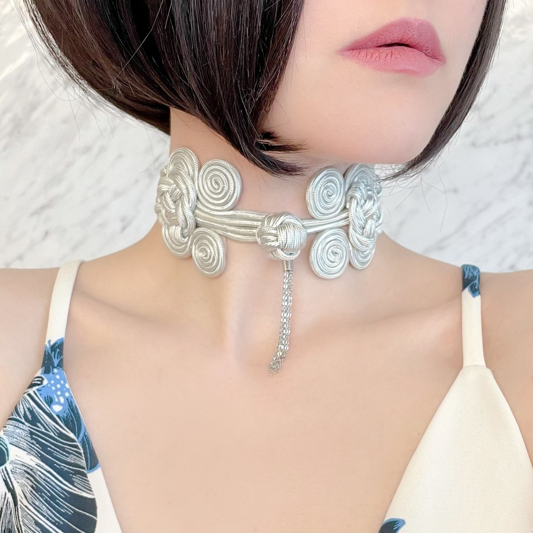Evening Bell / Silver / China Button Choker SV081 - 颈链 - 其他材质 银色