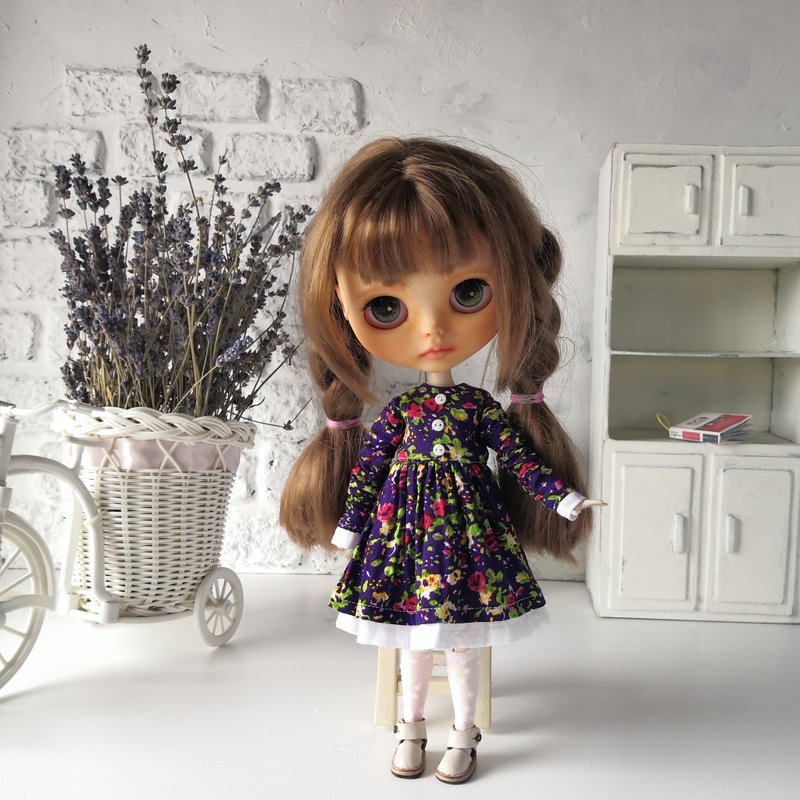 紫色连身裙手工制作。给布莱斯娃娃穿上衣服。衣服娃娃。服装布莱斯娃娃 - 玩偶/公仔 - 棉．麻 