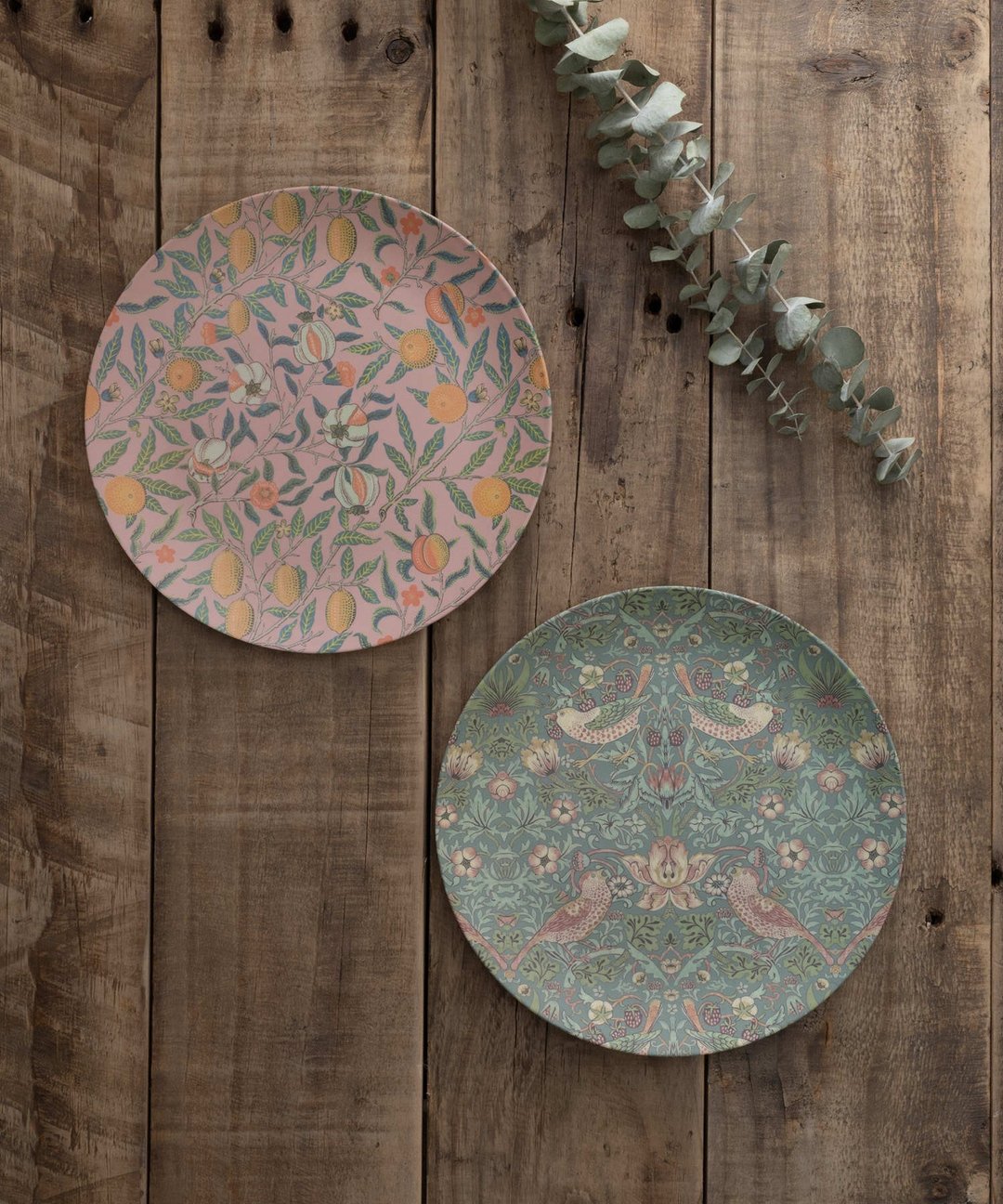 [2个盘子套装] William Morris图案生态竹盘20cm C.草莓小偷 x 水果或石榴 003 - 盘子/餐盘/盘架 - 竹 多色