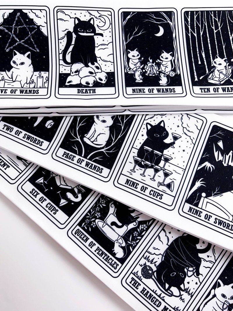 双面和服半幅带/ 浴衣腰带 - 白色猫咪塔罗牌样式 - 皮带/腰带 - 聚酯纤维 白色