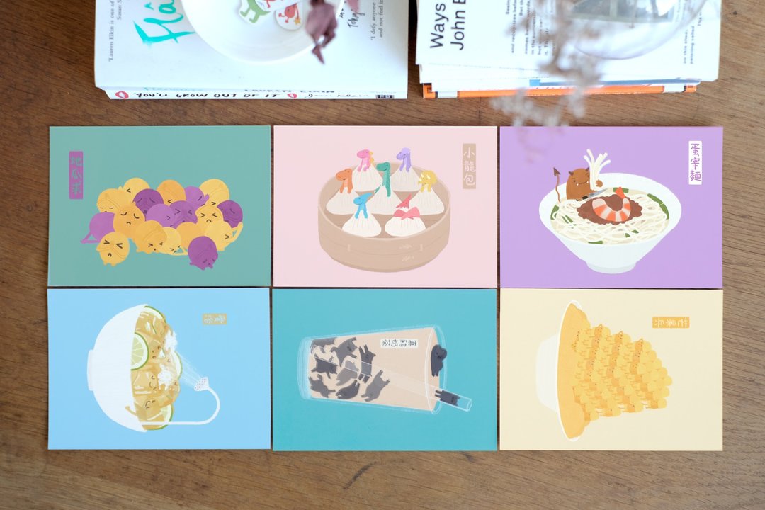 明信片套组 | 台湾美食谐音系列六张 - 卡片/明信片 - 纸 