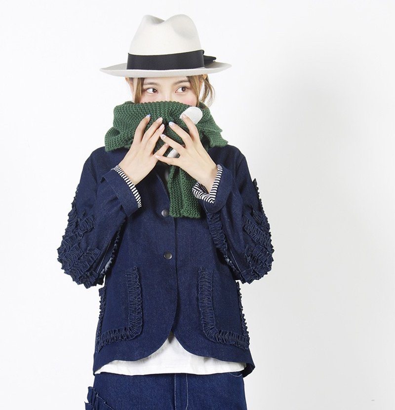 缀花牛仔小西服 外套 短上衣 - imakokoni - 女装休闲/机能外套 - 棉．麻 蓝色