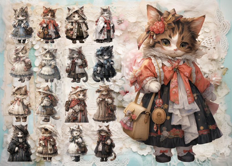 ANTIQUE CAT 贴纸组 - 贴纸 - 纸 